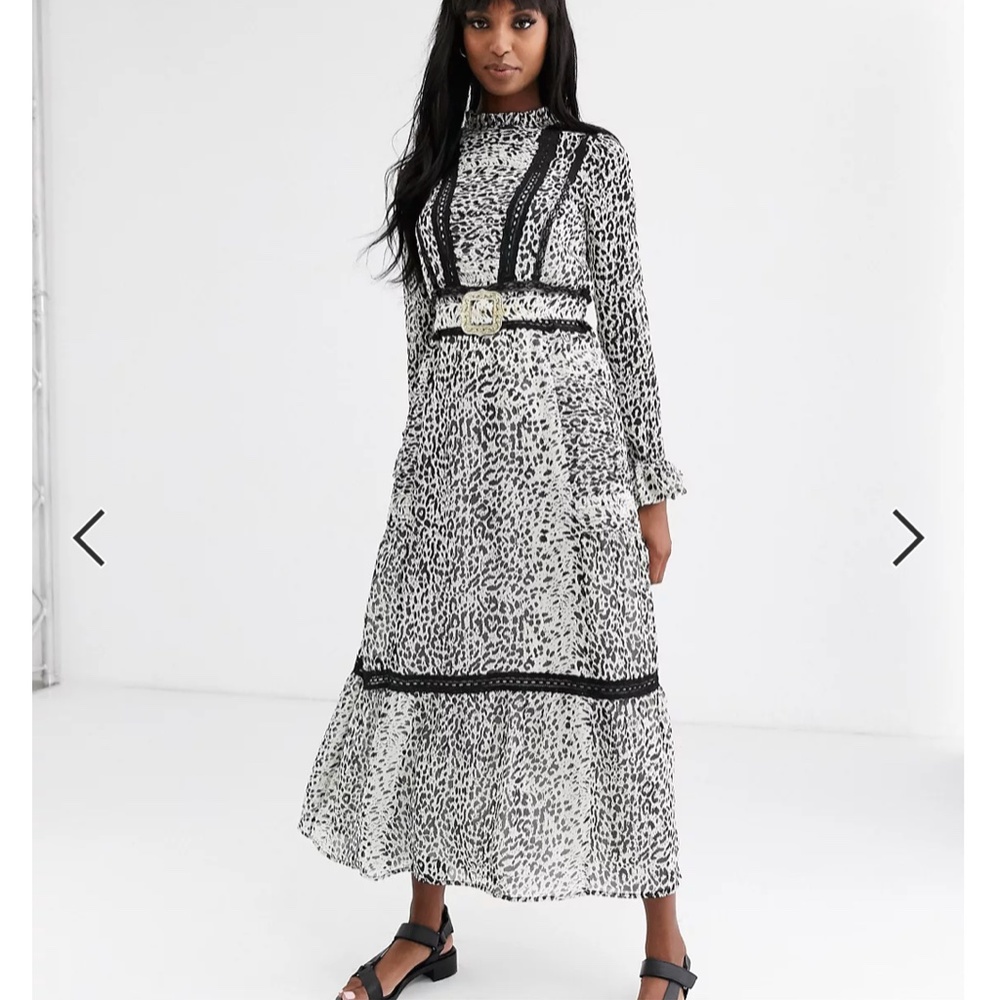 Boho Black and White Leopard Flowy Dress Influencer ASOS Tall